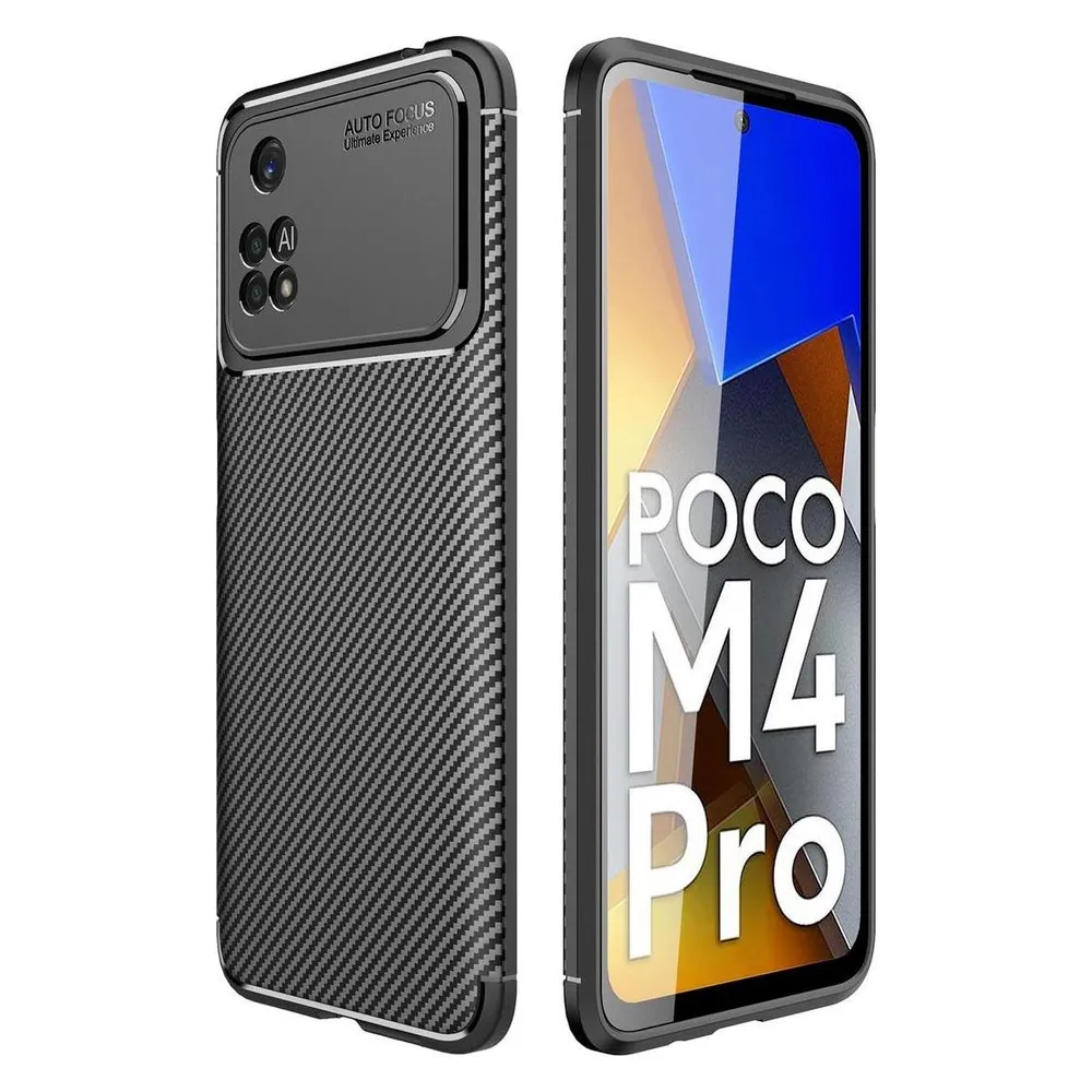 König Design Hülle Handy Schutz für Xiaomi Poco M4 Pro Case Cover Tasche Carbon Etuis Bumper (Xiaomi Poco M4 Pro)
