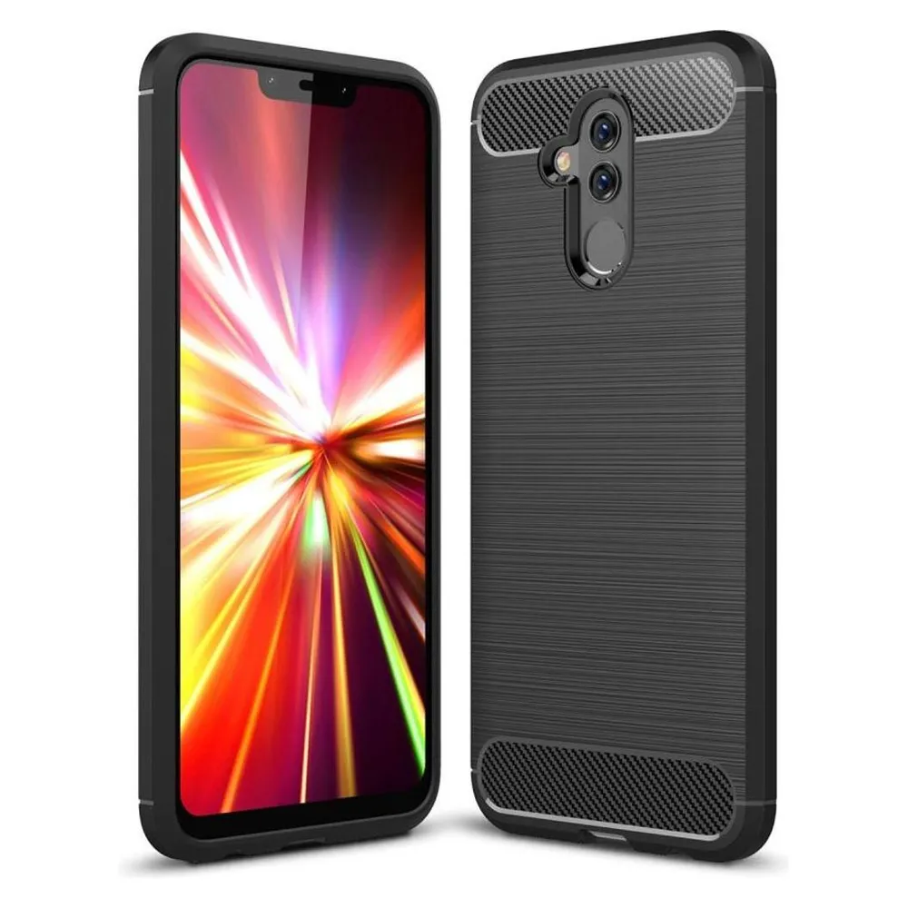 König Design Hülle Handy Schutz für Huawei Mate 20 Lite Case Cover Bumper Carbon Etui Schwarz
