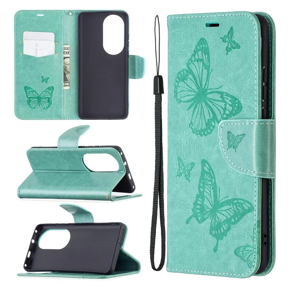König Design Hülle Handy Schutz für Huawei P50 Pro Case Flip Cover Tasche Etuis Bumper Grün (Huawei P50 Pro)