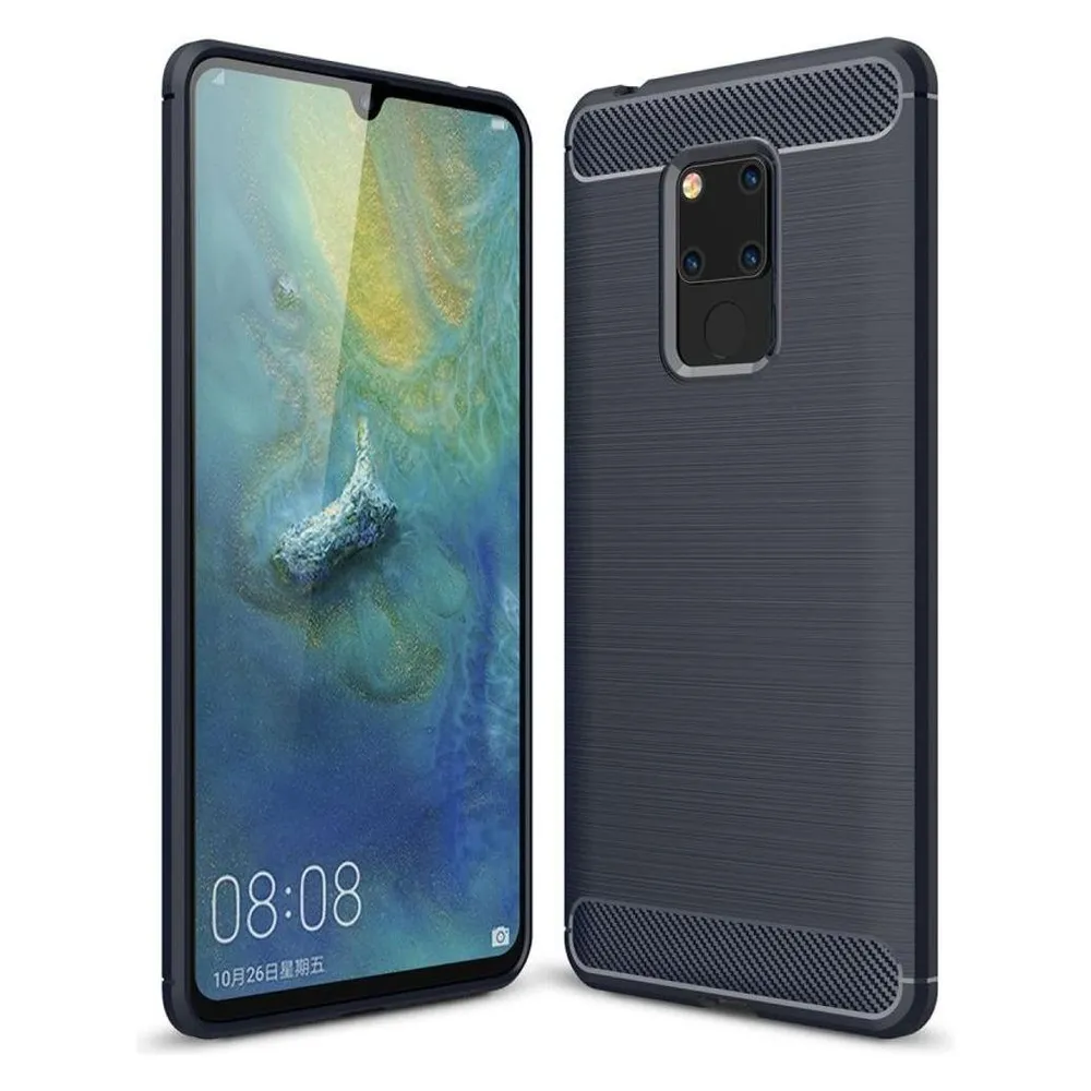 König Design Hülle Handy Schutz für Huawei Mate 20 X Case Cover Bumper Carbon Optik TPU Blau