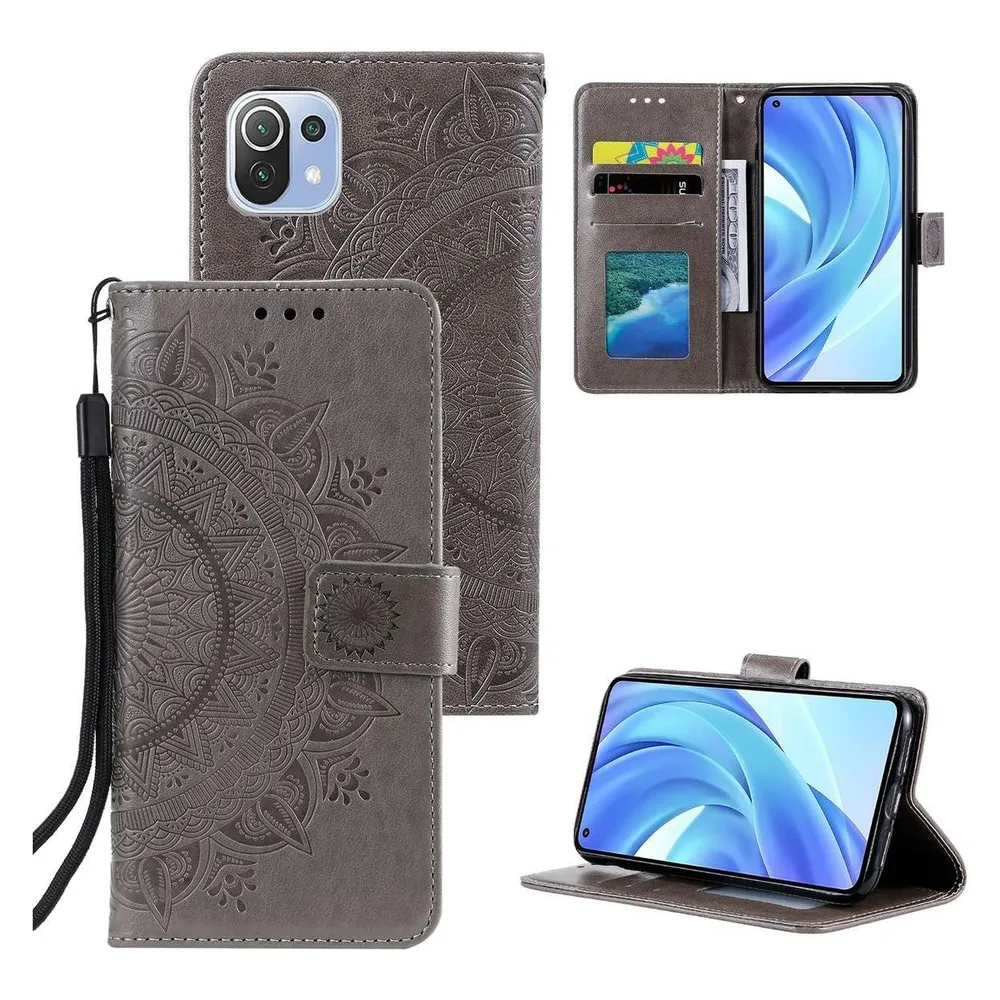 König Design Hülle Handy Schutz für Xiaomi Mi 11 Lite Case Flip Cover Tasche Etui Bumper Grau (Xiaomi Mi 11 Lite)
