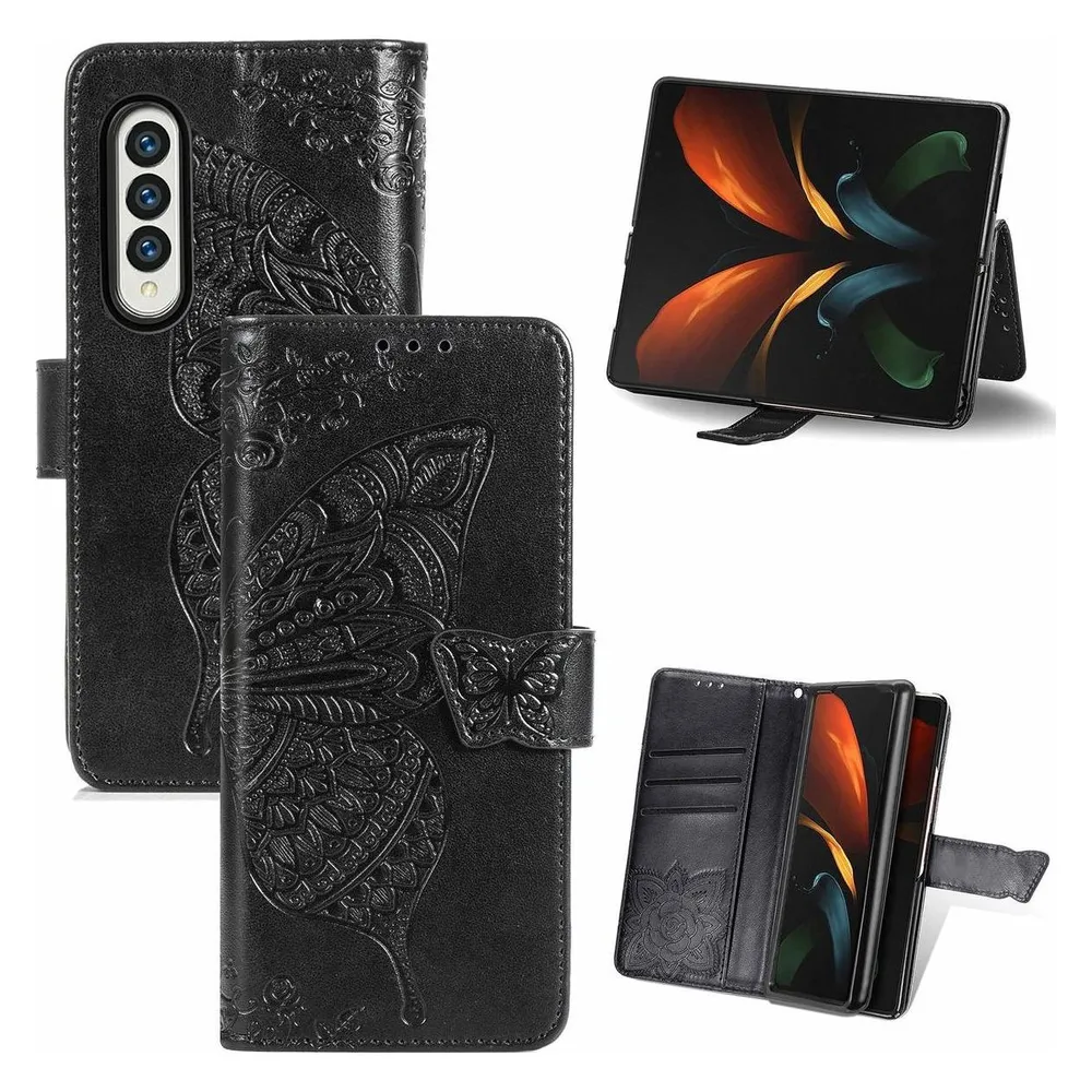 König Design Hülle Handy Schutz für Samsung Galaxy Z Fold3 5G Case Flip Cover Tasche Schwarz (Samsung Galaxy Z Fold3 5G)
