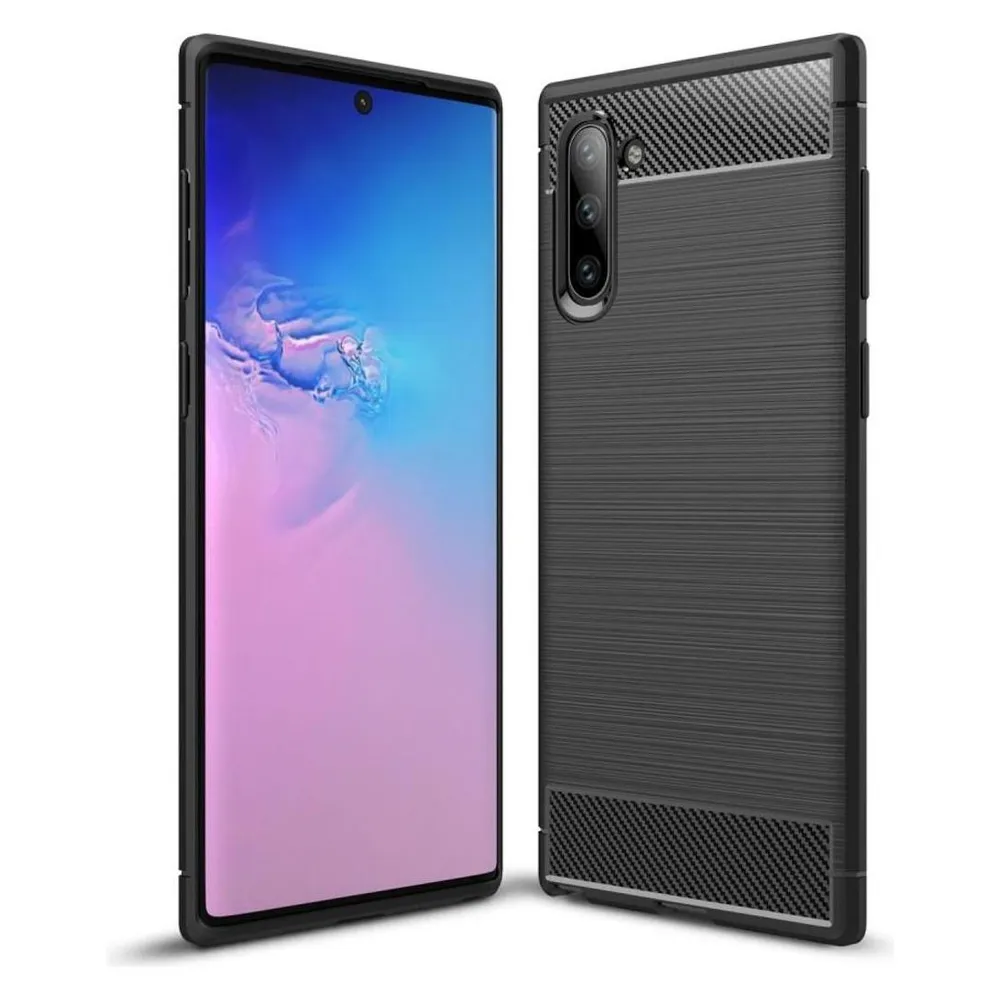 König Design Hülle Handy Schutz für Samsung Galaxy Note 10 Case Cover Bumper Carbon Schwarz