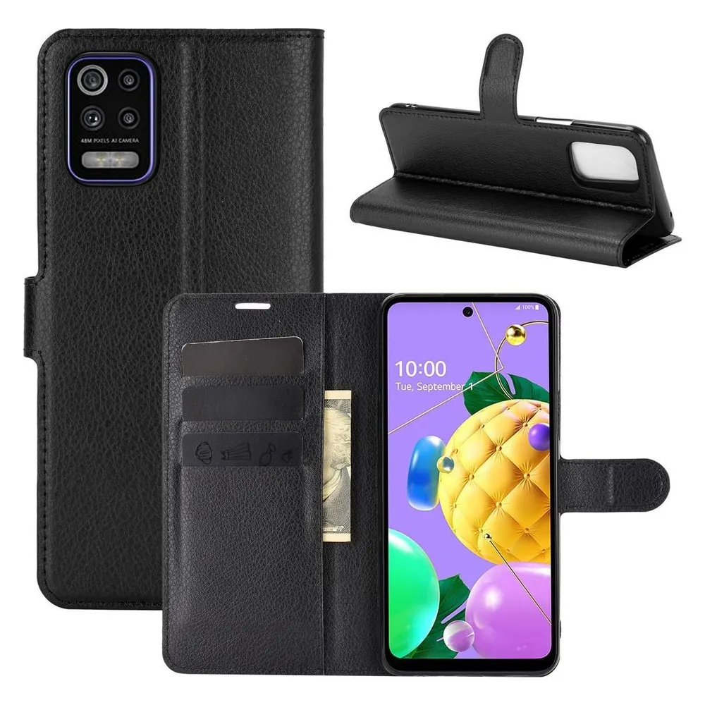 König Design Hülle Handy Schutz für LG K52 Case Flip Cover Tasche Etuis Bumper Schwarz Neu