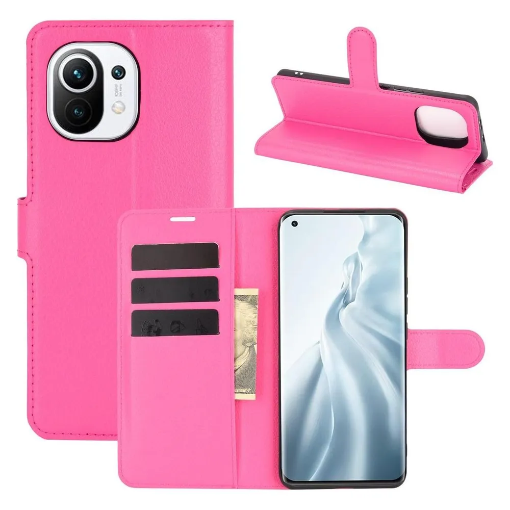 König Design Hülle Handy Schutz für Xiaomi Mi 11 Case Flip Cover Tasche Etuis Bumper Rosa Neu (Xiaomi Mi 11)