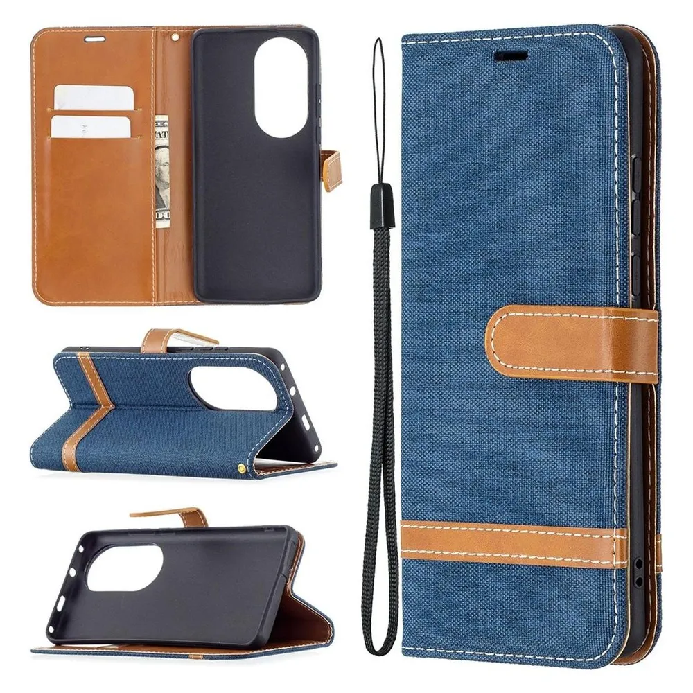 König Design Hülle Handy Schutz für Huawei P50 Pro Case Flip Cover Tasche Etuis Bumper Blau (Huawei P50 Pro)