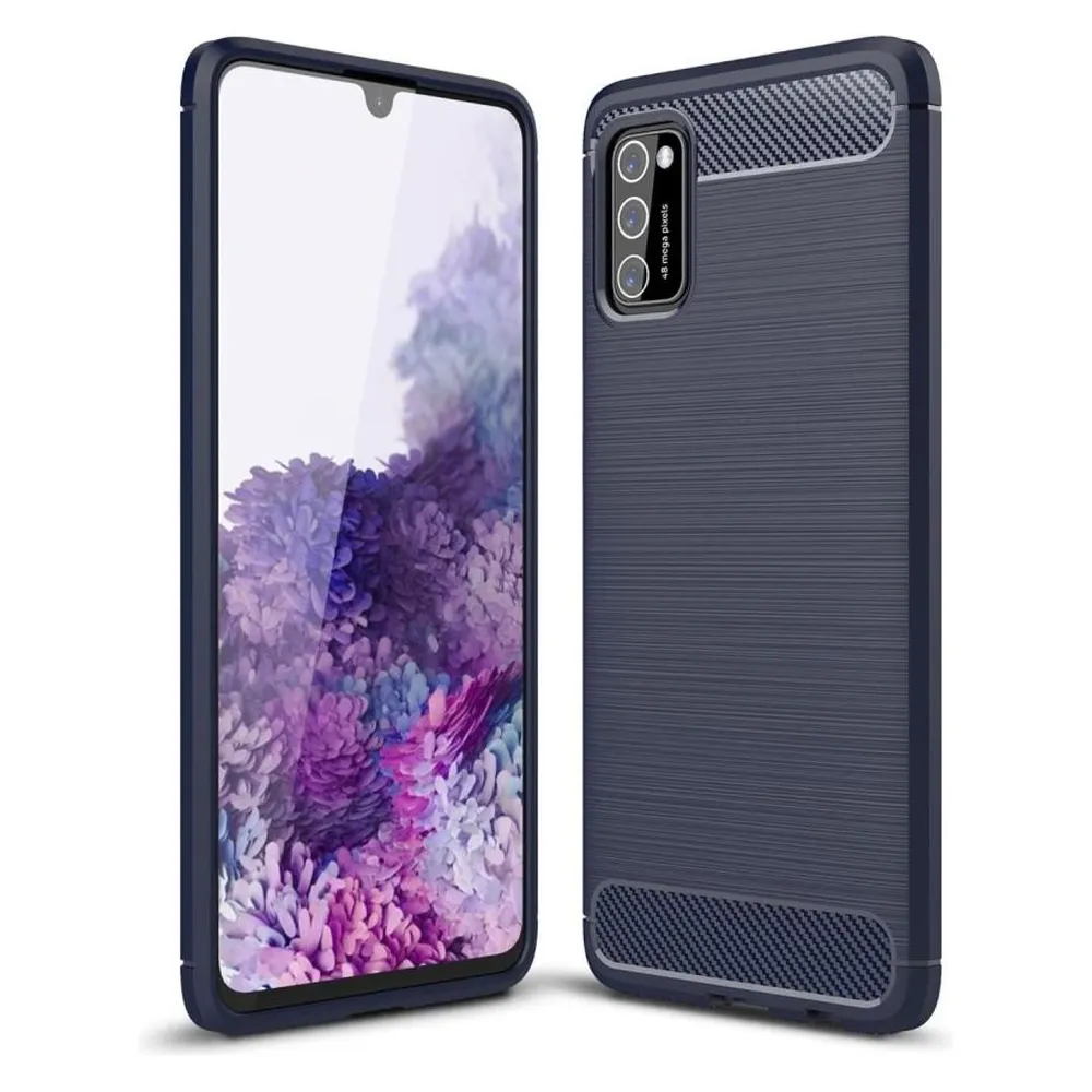 König Design Hülle Handy Schutz für Samsung Galaxy A41 Case Cover Bumper Carbon Optik Blau