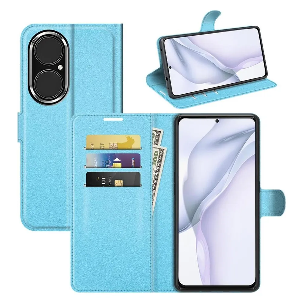 König Design Hülle Handy Schutz für Huawei P50 Case Flip Cover Tasche Etui Wallet Bumper Blau