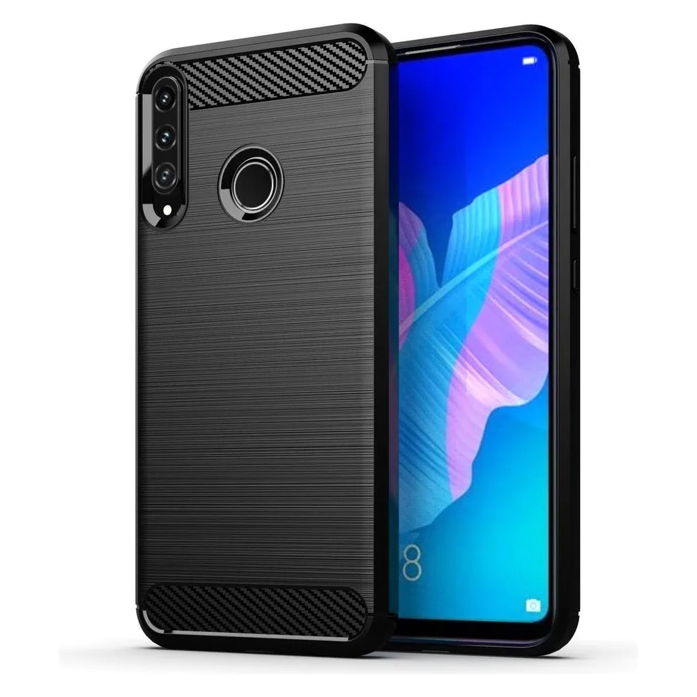 König Design Hülle Handy Schutz für Huawei P40 Lite E Case Cover Bumper Carbon Optik Schwarz