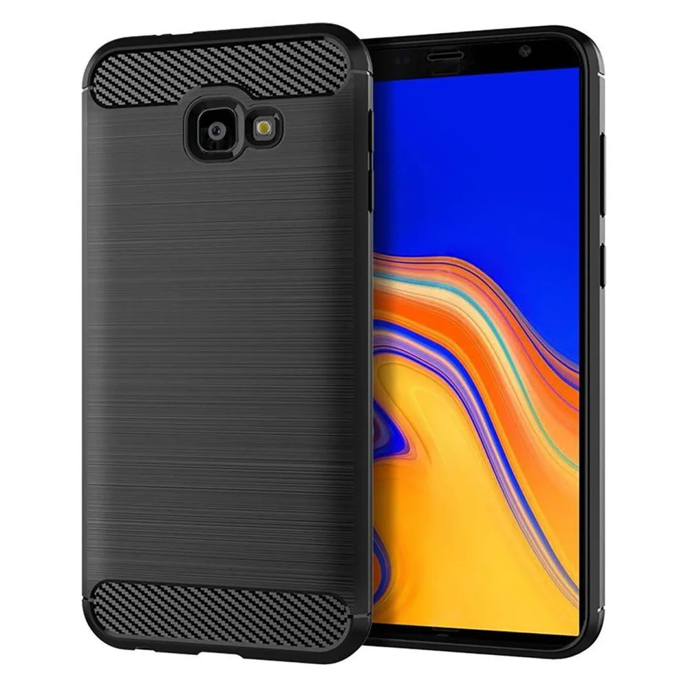 König Design Hülle Handy Schutz für Samsung Galaxy J4 Plus Case Cover Bumper Carbon Schwarz