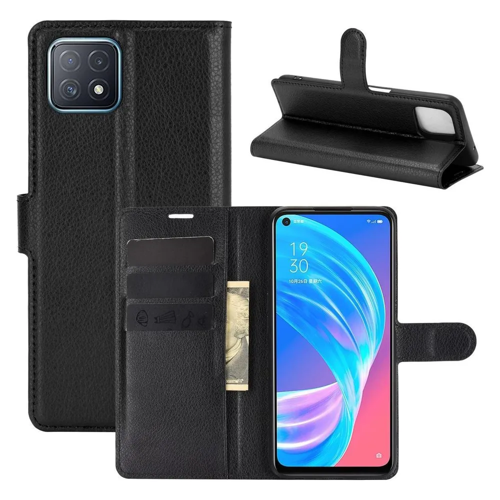 König Design Hülle Handy Schutz für Oppo A72 5G A73 5G Case Flip Cover Tasche Etuis Schwarz