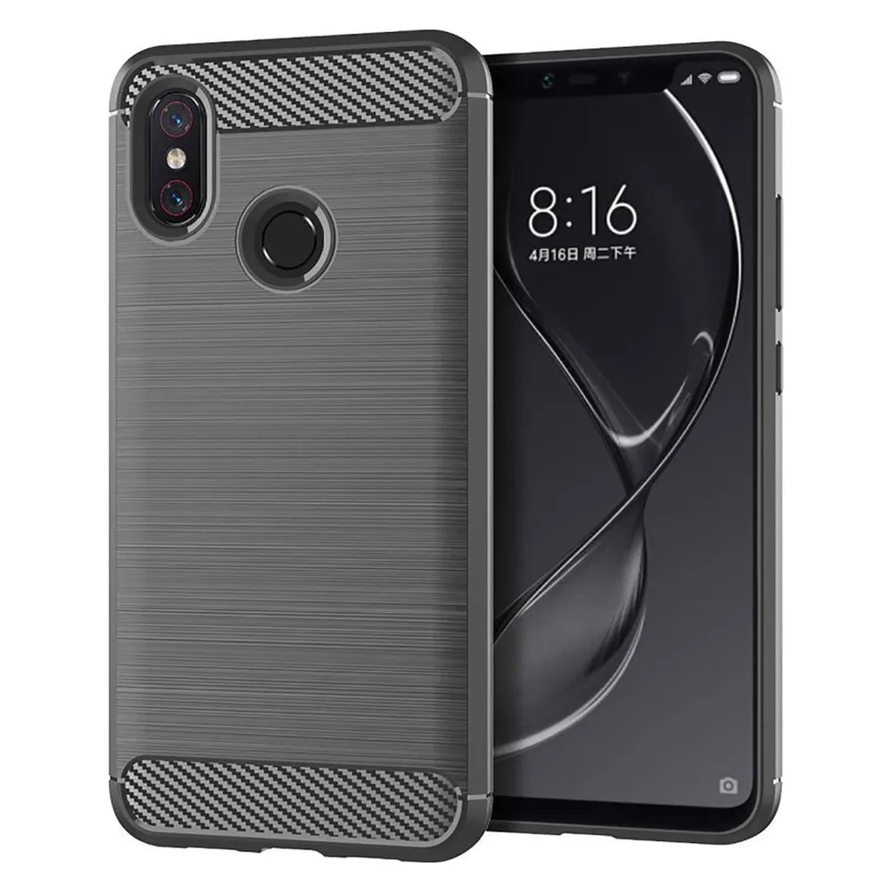 König Design Hülle Handy Schutz für Xiaomi Mi 8 Pro Case Cover Bumper Carbon Optik Etuis Grau