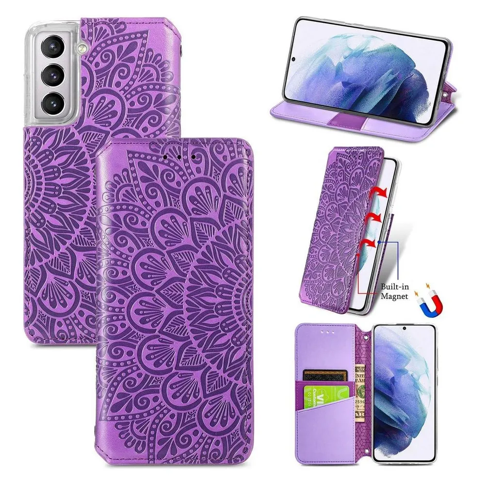 König Design Hülle Handy Schutz für Samsung Galaxy S21 Case Flip Cover Tasche Etuis Violett (Samsung Galaxy S21)