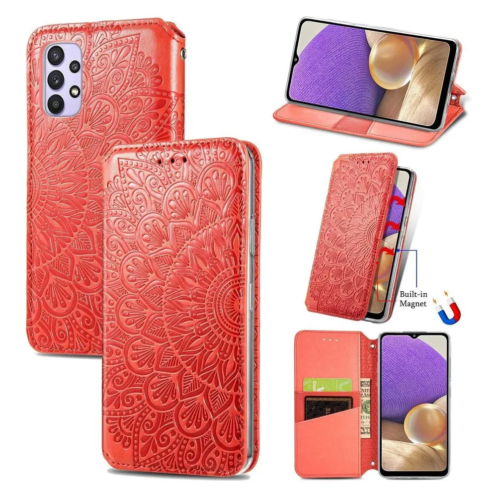 König Design Hülle Handy Schutz für Samsung Galaxy A32 5G Case Flip Cover Tasche Etuis Rot (Samsung Galaxy A32 5G)