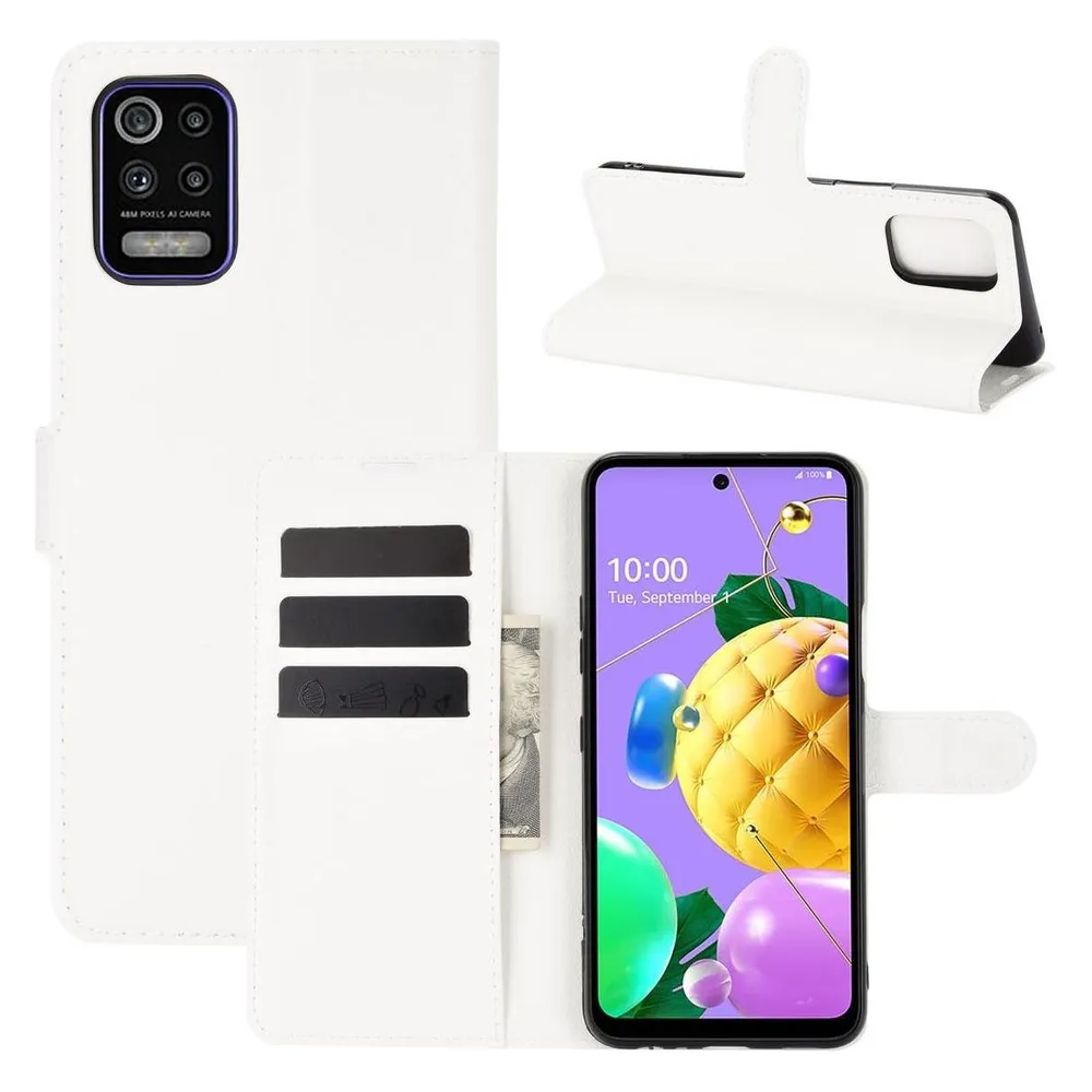König Design Hülle Handy Schutz für LG K52 Case Flip Cover Tasche Etuis Bumpe Wallet Weiss Neu