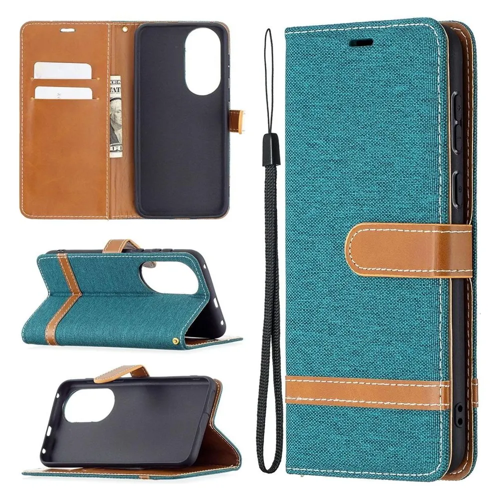 König Design Hülle Handy Schutz für Huawei P50 Case Flip Cover Tasche Etuis Bumper Grün Neu (Huawei P50)