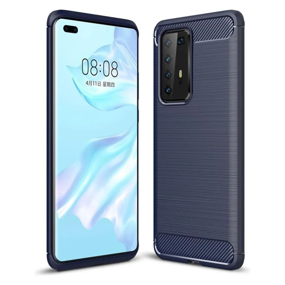 König Design Hülle Handy Schutz für Huawei P40 Pro Case Cover Bumper Carbon Optik Etuis Blau