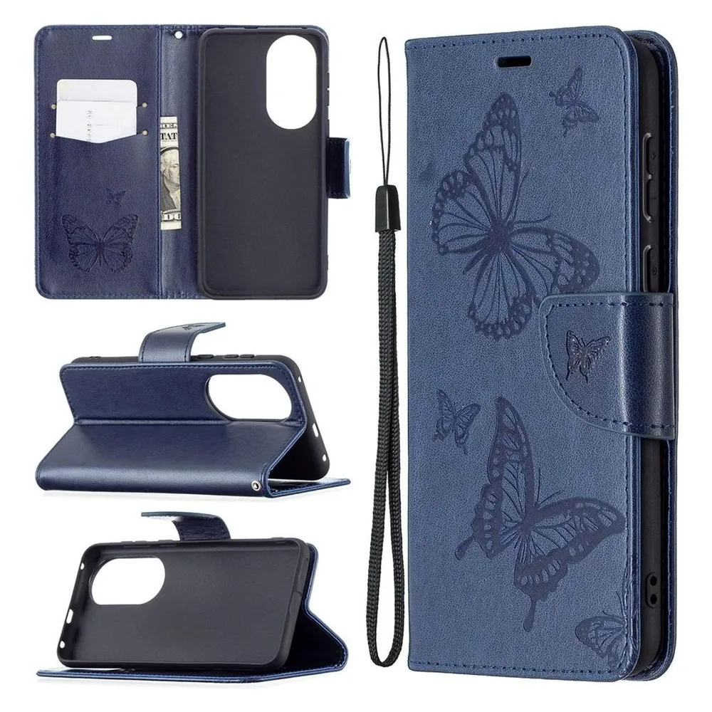 König Design Hülle Handy Schutz für Huawei P50 Case Flip Cover Tasche Etuis Bumper Blau Neu (Huawei P50)