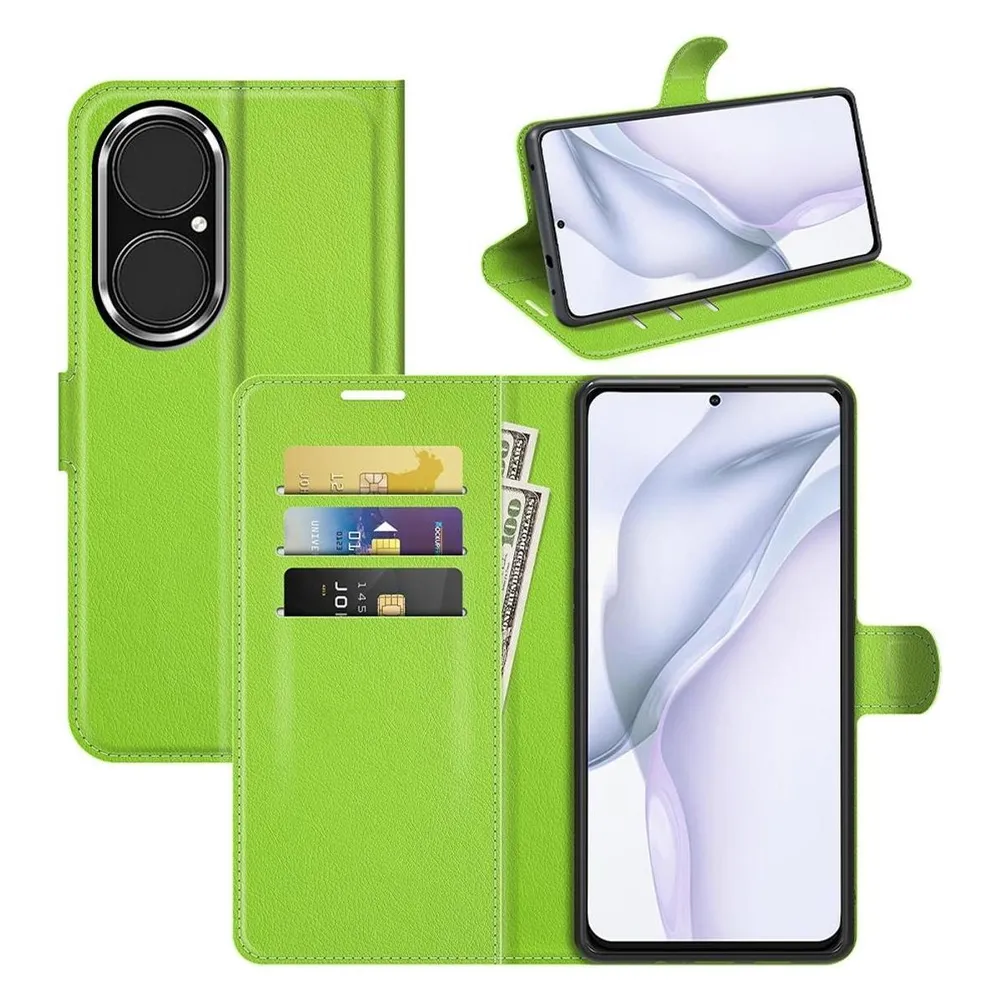 König Design Hülle Handy Schutz für Huawei P50 Case Flip Cover Tasche Etui Wallet Bumper Grün
