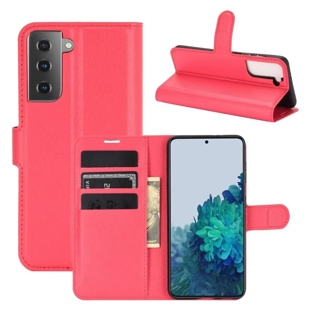 König Design Hülle Handy Schutz für Samsung Galaxy S21 Case Flip Cover Tasche Etui Bumper Rot (Samsung Galaxy S21)