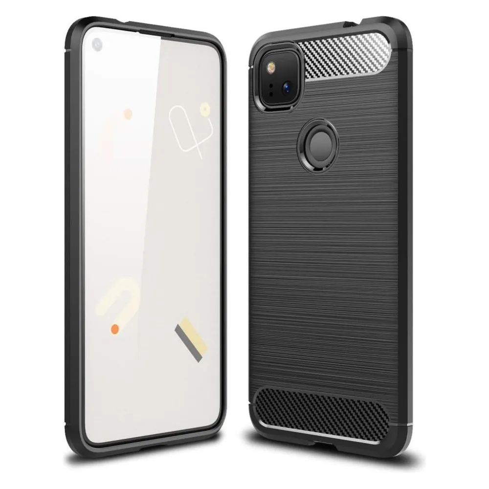 König Design Hülle Handy Schutz für Google Pixel 4A Case Cover Bumper Carbon Optik Etuis Grau