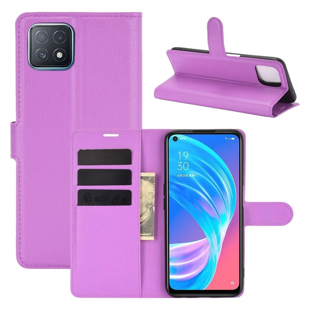 König Design Hülle Handy Schutz für Oppo A72 5G A73 5G Case Flip Cover Tasche Etuis Violett