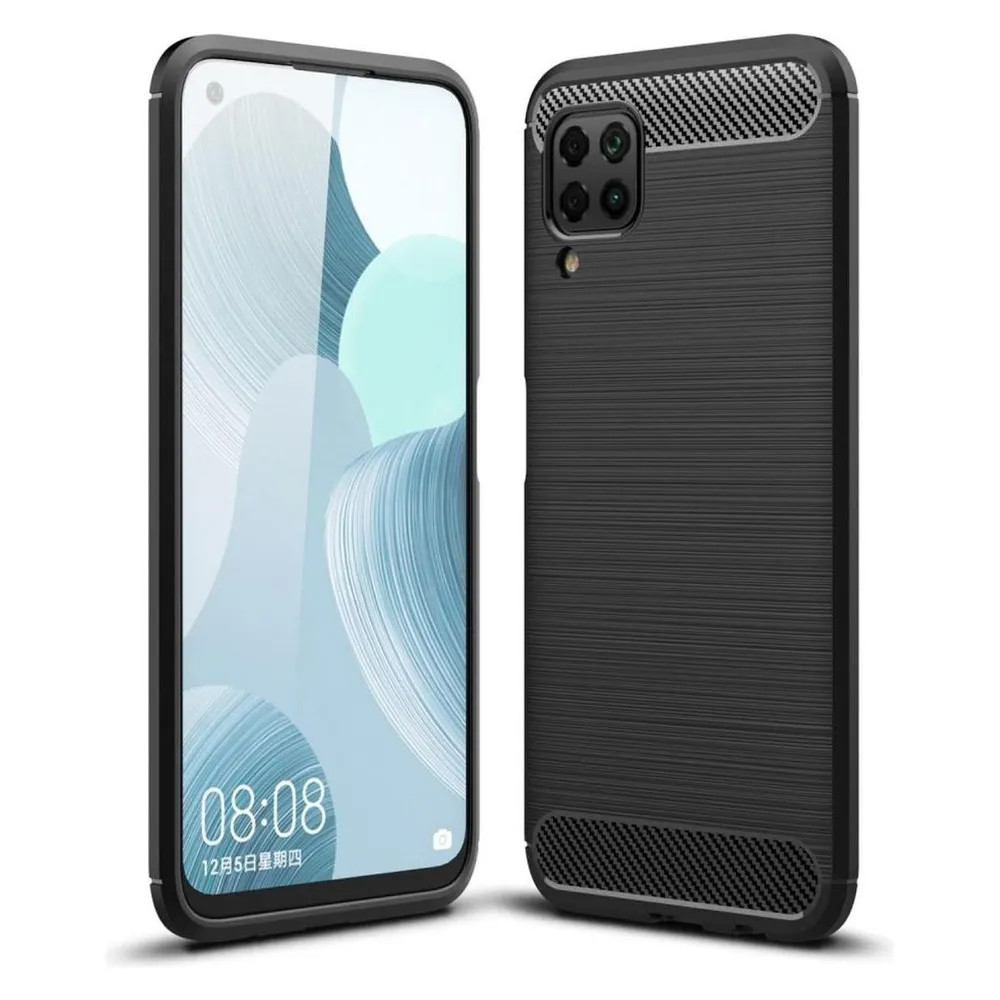 König Design Hülle Handy Schutz für Huawei P40 Lite Case Cover Bumper Carbon Optik Etuis Grau