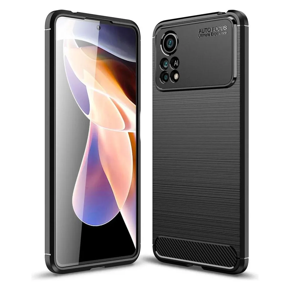 König Design Hülle Handy Schutz für Xiaomi Poco M4 Pro 5G Case Cover Tasche Carbon Etuis Neu (Xiaomi Poco X4 Pro 5G)