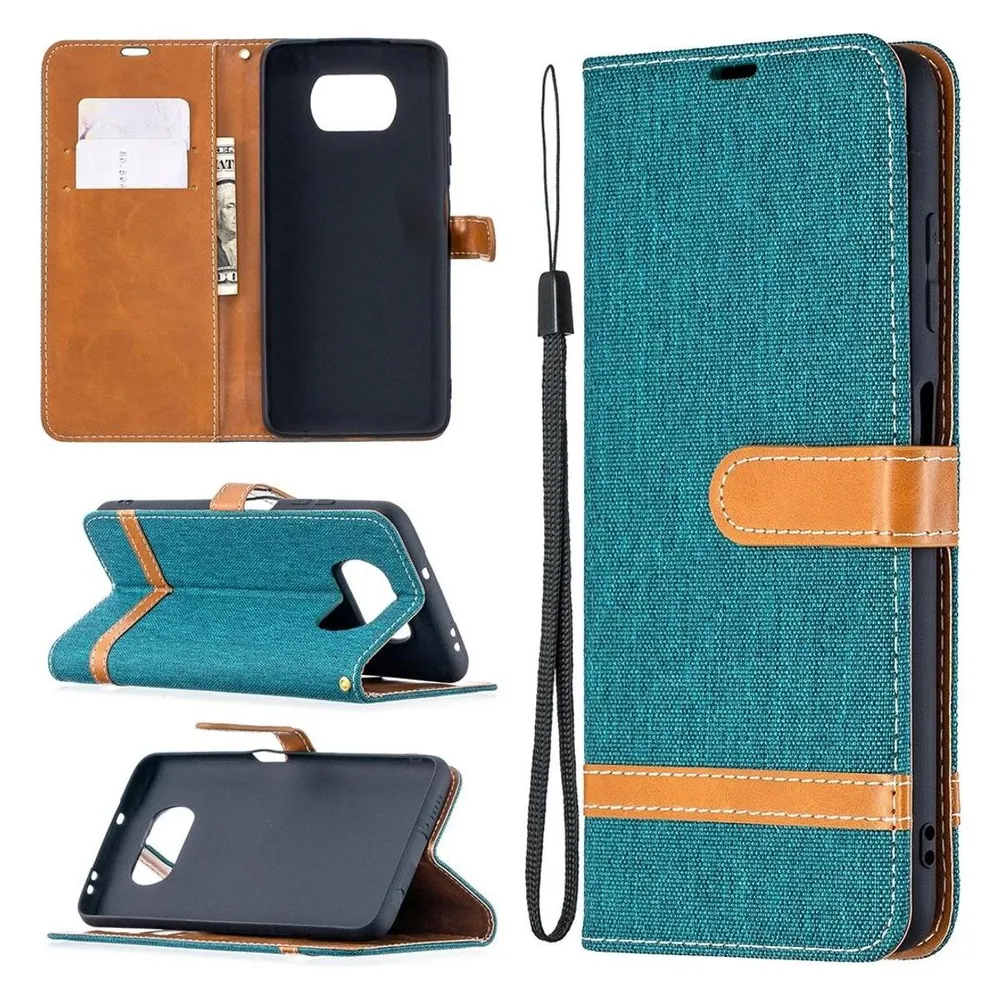 König Design Hülle Handy Schutz für Xiaomi Poco X3 Case Flip Cover Tasche Etuis Bumper Grün (Xiaomi Poco X3)