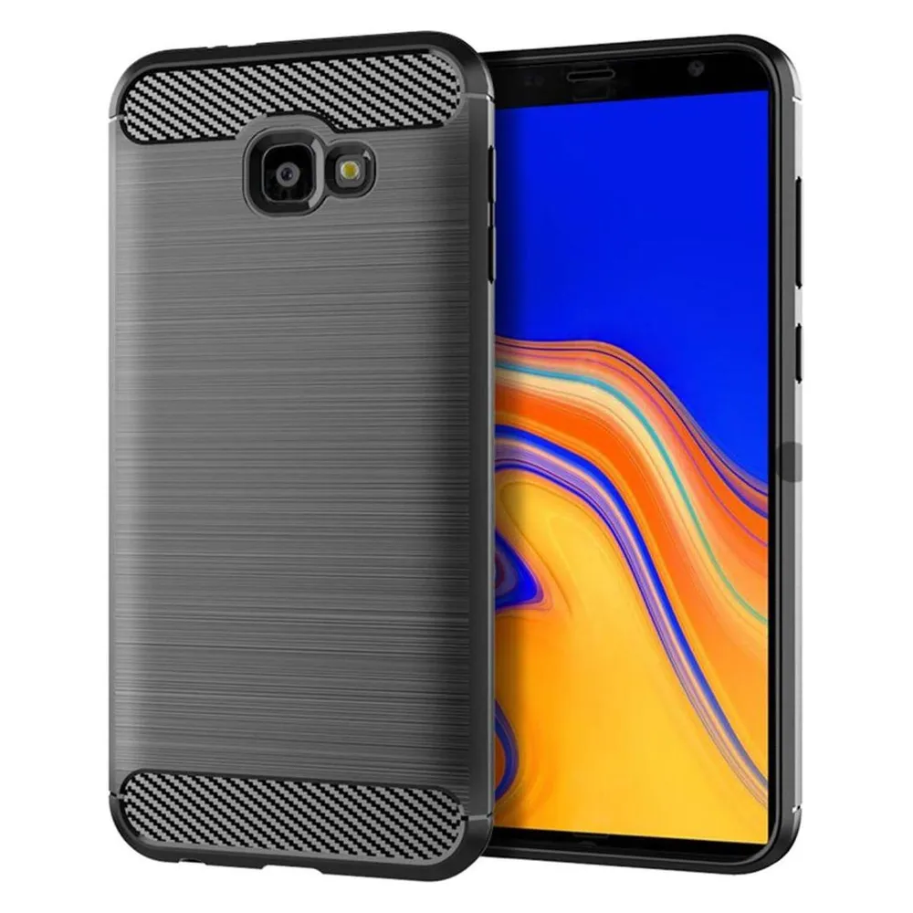 König Design Hülle Handy Schutz für Samsung Galaxy J4 Plus Case Cover Bumper Carbon Etui Grau