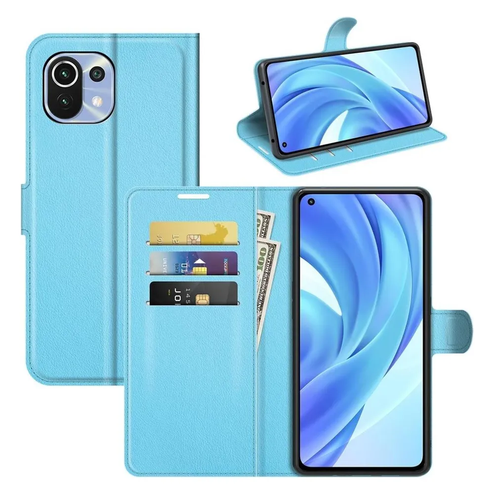 König Design Hülle Handy Schutz für Xiaomi Mi 11 Lite Case Flip Cover Tasche Etuis Schwarz (Xiaomi Mi 11 Lite)