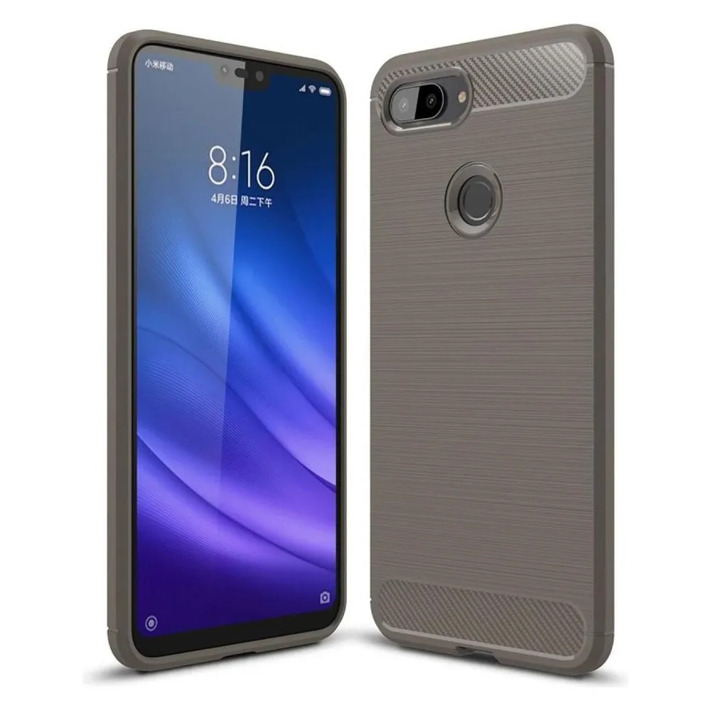 König Design Hülle Handy Schutz für Xiaomi Mi 8 Lite Case Cover Bumper Carbon Optik TPU Grau
