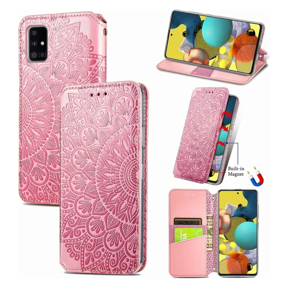 König Design Hülle Handy Schutz für Samsung Galaxy A51 Case Flip Cover Tasche Etuis Rosa Neu
