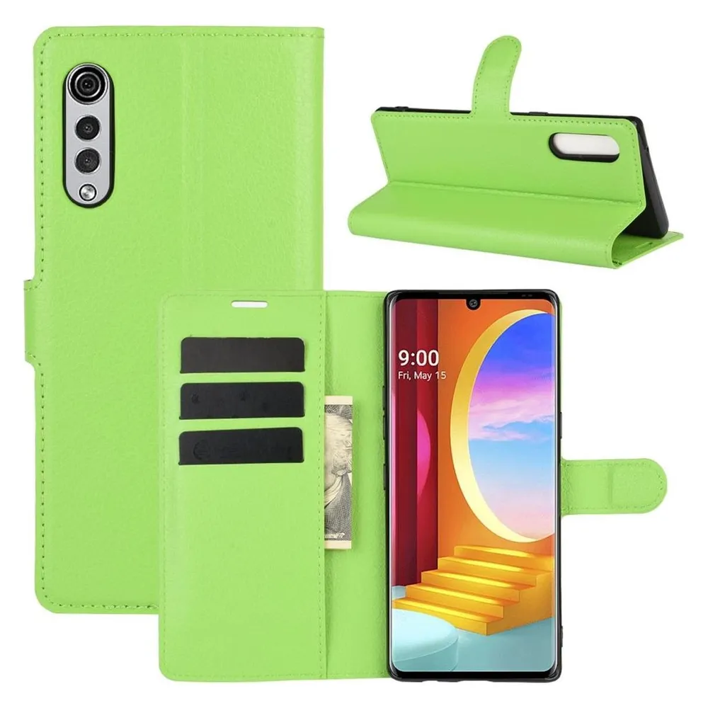 König Design Hülle Handy Schutz für LG Velvet Case Flip Cover Tasche Etuis Bumper Grün Neu