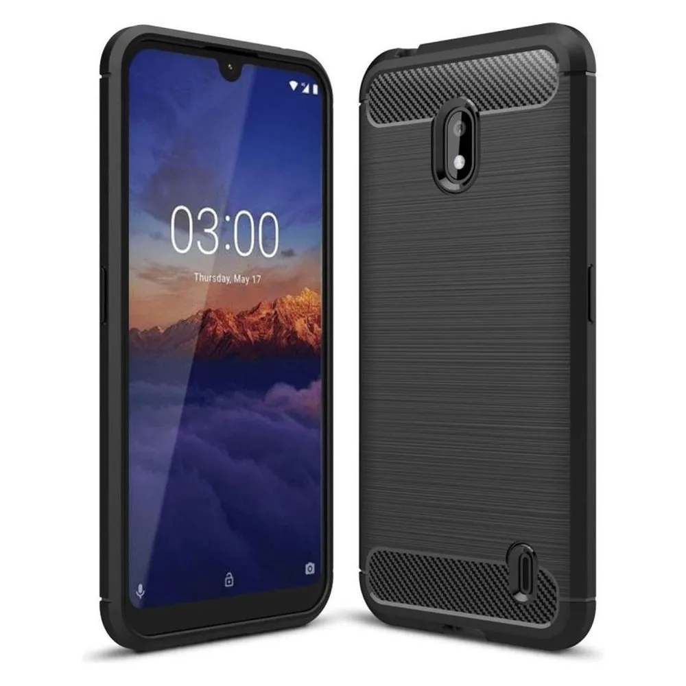 König Design Hülle Handy Schutz für Nokia 2.2 Case Cover Bumper Carbon Optik Etui TPU Blau