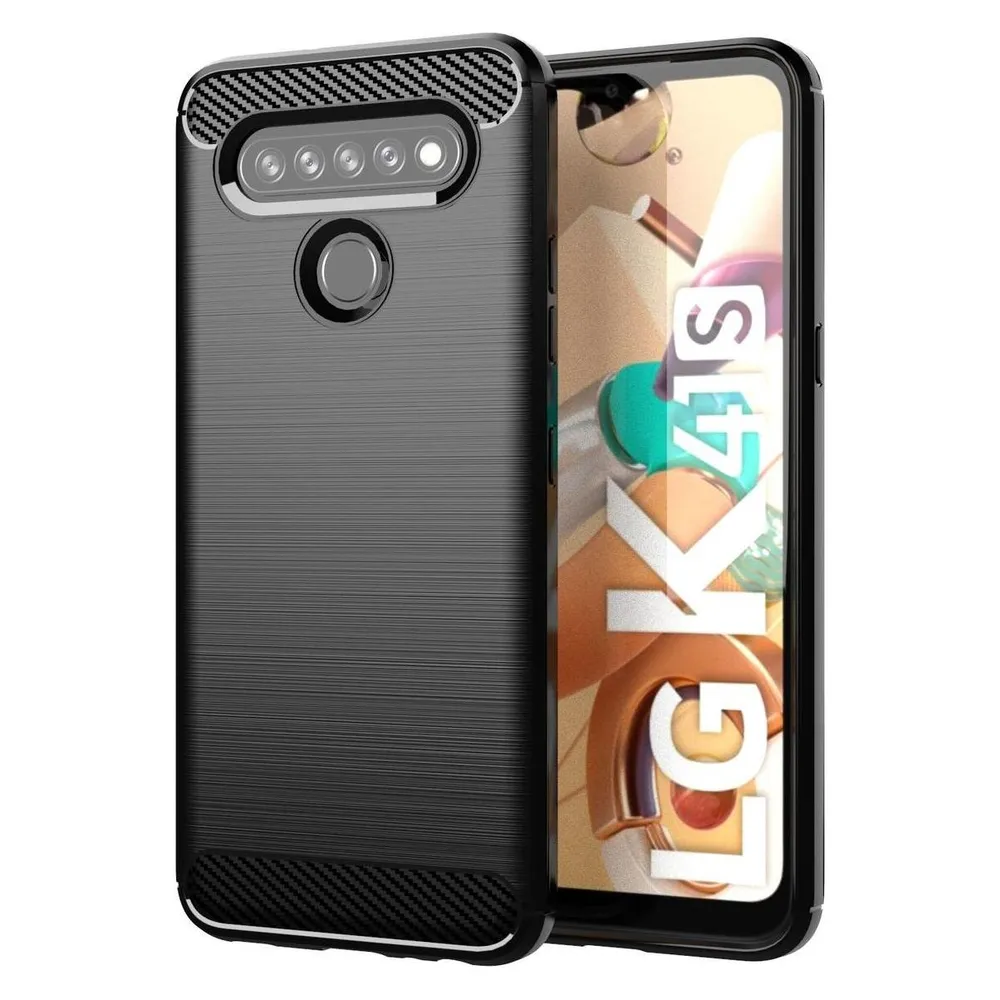 König Design Hülle Handy Schutz für LG K41S Case Cover Bumper Carbon Optik Etui TPU Schwarz