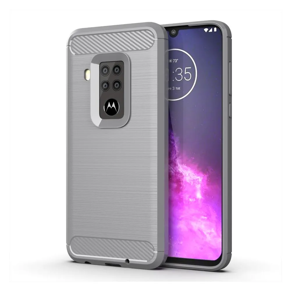 König Design Hülle Handy Schutz für Motorola One Zoom Case Cover Bumper Carbon Optik Grau