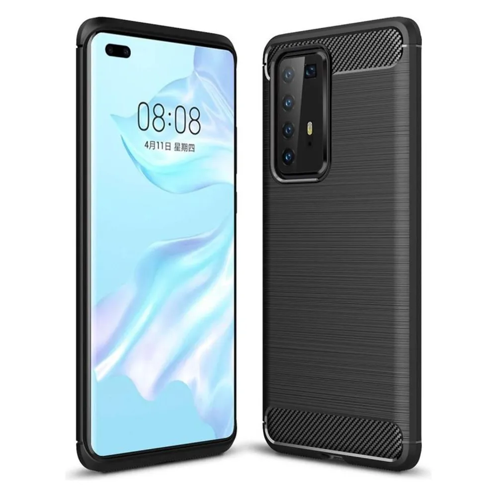 König Design Hülle Handy Schutz für Huawei P40 Pro Case Cover Bumper Carbon Optik Schwarz
