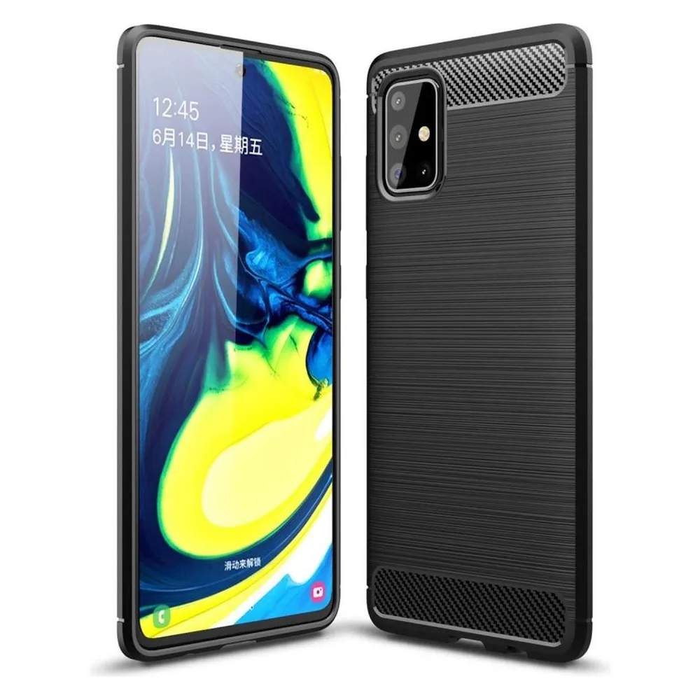 König Design Hülle Handy Schutz für Samsung Galaxy A71 Case Cover Bumper Carbon Optik Grau