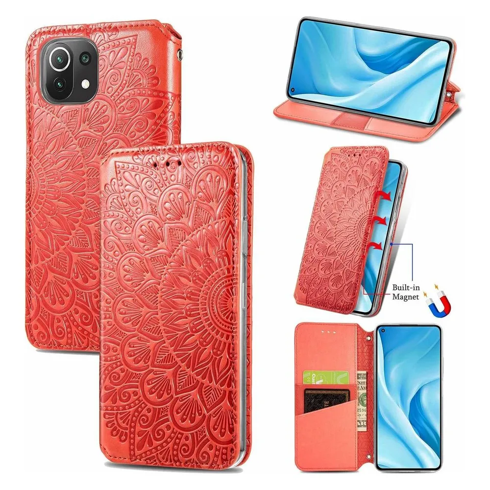 König Design Hülle Handy Schutz für Xiaomi Mi 11 Lite Case Flip Cover Tasche Etuis Bumper Rot (Xiaomi Mi 11 Lite)