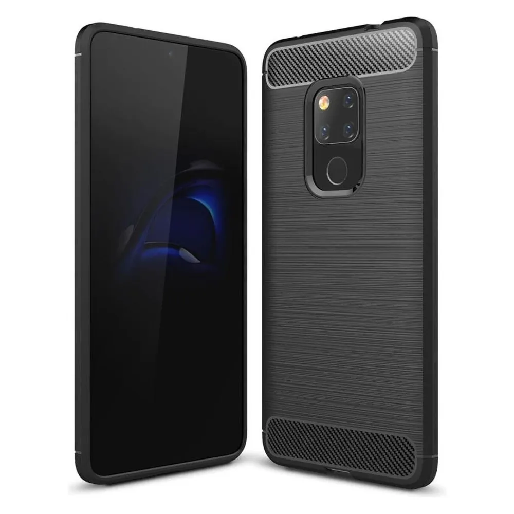 König Design Hülle Handy Schutz für Huawei Mate 20 Case Cover Bumper Carbon Optik Schwarz