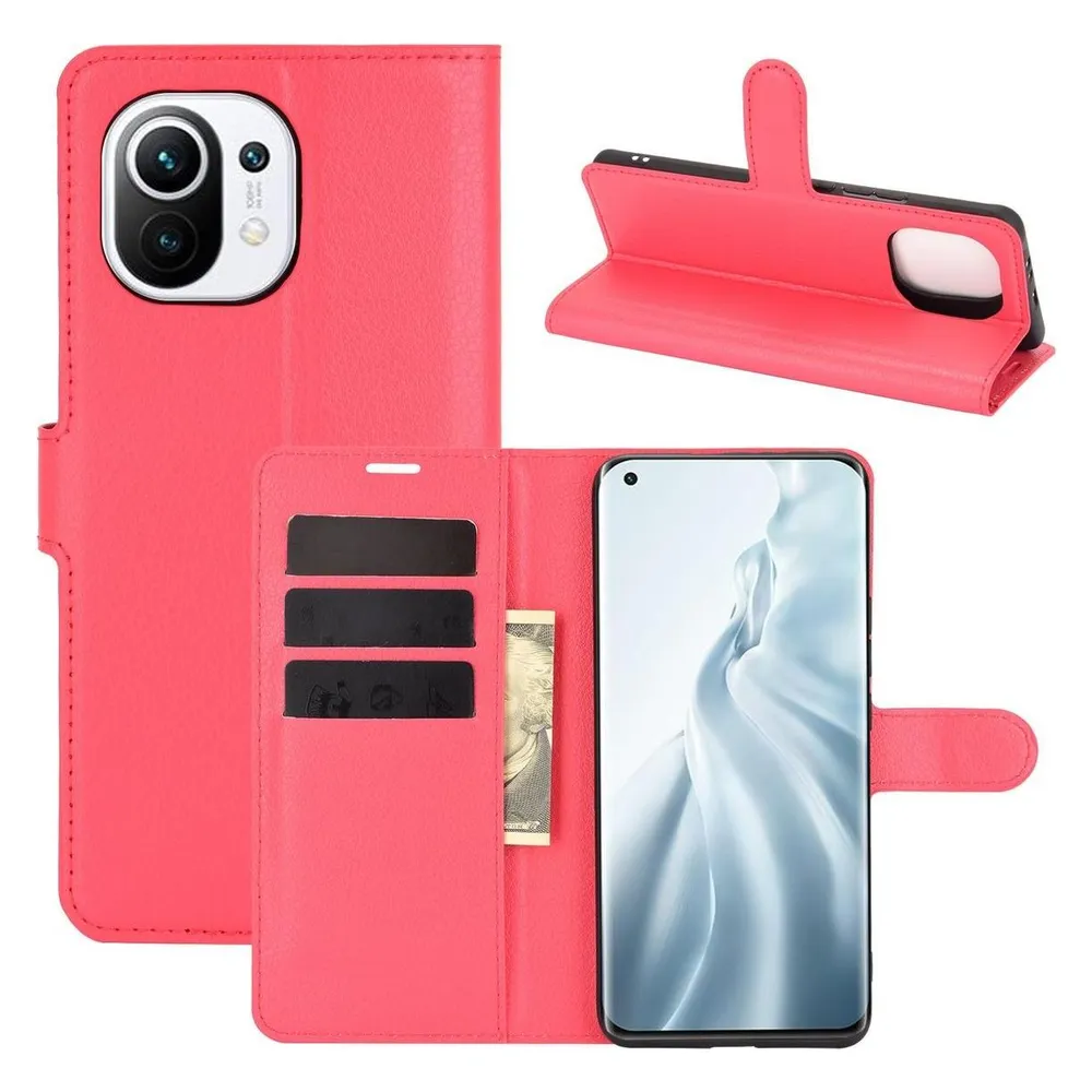 König Design Hülle Handy Schutz für Xiaomi Mi 11 Case Flip Cover Tasche Etuis Bumper Rot Neu
