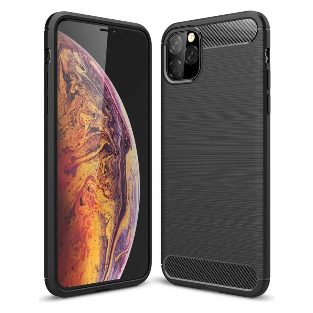 König Design Hülle Handy Schutz für Apple iPhone 11 Pro Case Cover Bumper Carbon Etui Schwarz