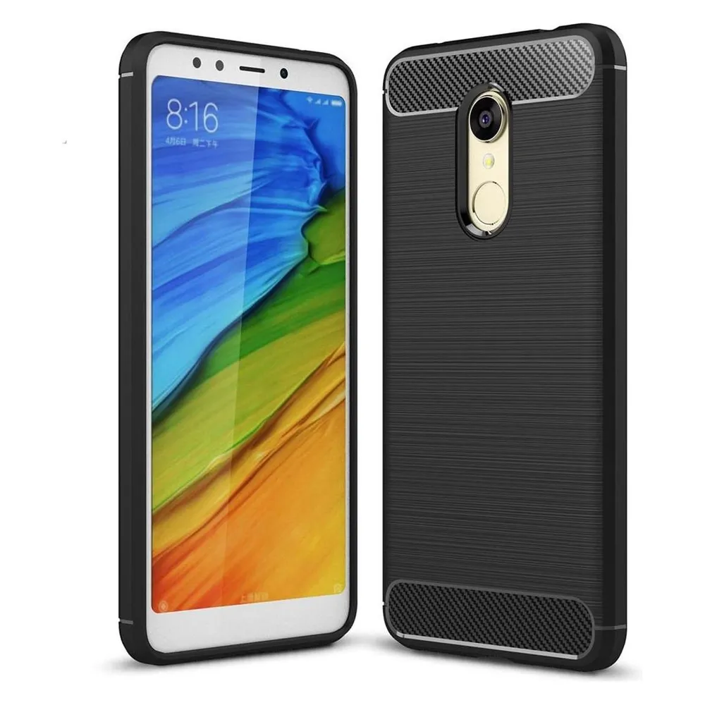 König Design Hülle Handy Schutz für Xiaomi Redmi Note 5 Case Cover Bumper Carbon Etui Schwarz