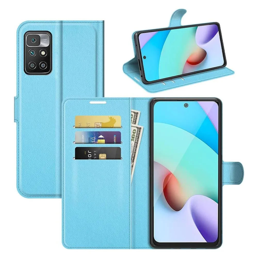 König Design Hülle Handy Schutz für Xiaomi Redmi 10 Case Flip Cover Tasche Etuis Bumper Blau
