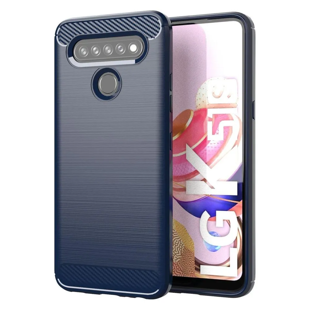 König Design Hülle Handy Schutz für LG K51S Case Cover Bumper Carbon Optik Etuis TPU Blau