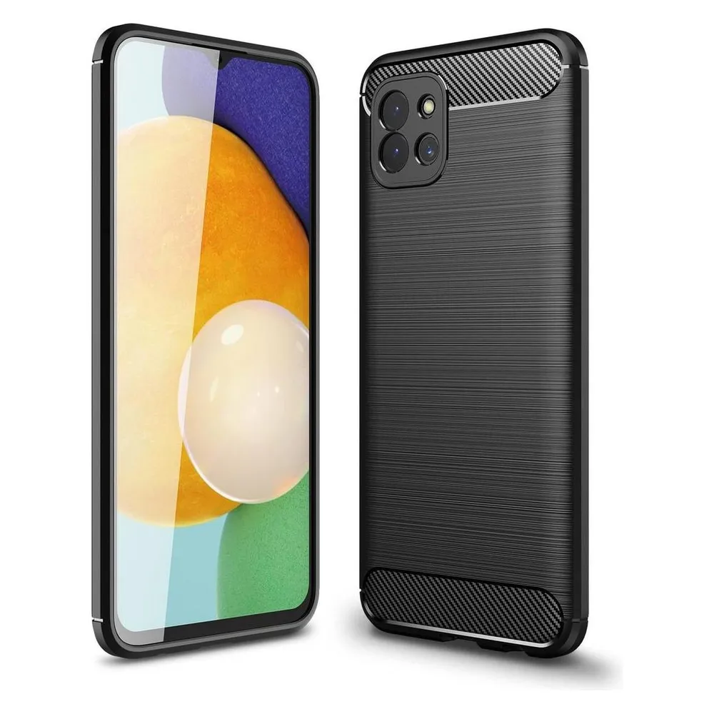 König Design Hülle Handy Schutz Case Cover Tasche Carbon Etuis Bumper Backcover Schale Rahmen (Samsung Galaxy A03)