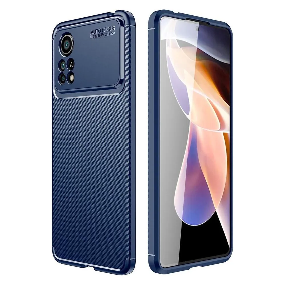 König Design Hülle Handy Schutz für Xiaomi Poco M4 Pro Case Cover Tasche Carbon Etuis Bumper (Xiaomi Poco M4 Pro)
