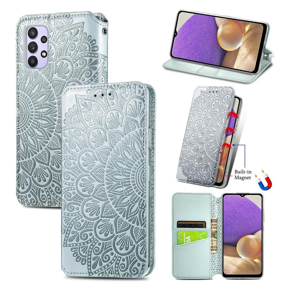 König Design Hülle Handy Schutz für Samsung Galaxy A32 5G Case Flip Cover Tasche Etuis Grau (Samsung Galaxy A32 5G)
