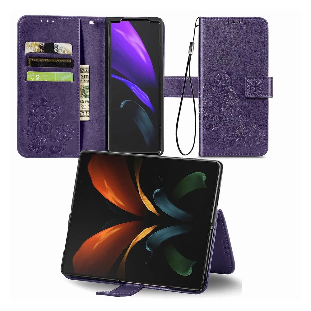 König Design Hülle Handy Schutz für Samsung Galaxy Z Fold3 5G Case Flip Cover Tasche Violett (Samsung Galaxy Z Fold3 5G)